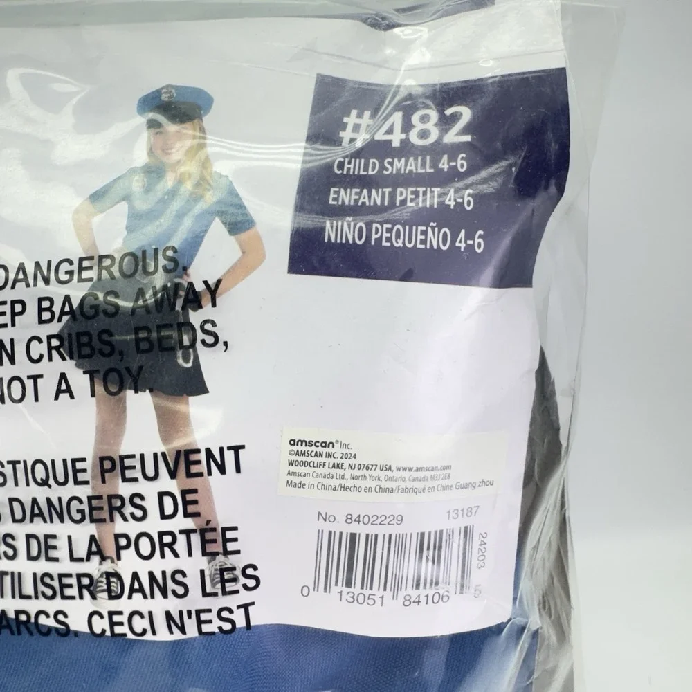 Cop Cutie Costume Child Small 4-6 Dress Hat Belt Handcuffs Gloves Halloween NEW